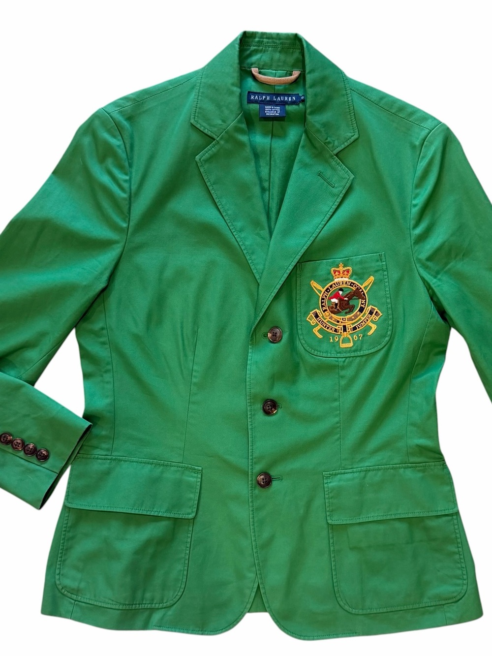 Ralph Lauren Hunter Kelly Green Blazer 10 Preppy Equestrian Jacket Preppy